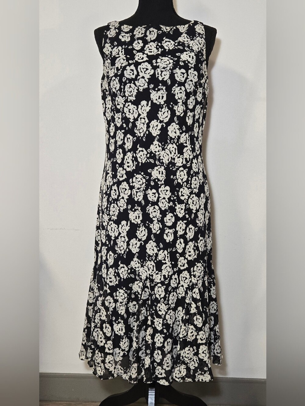 Chaps Black and Cream Floral Maxi Dress